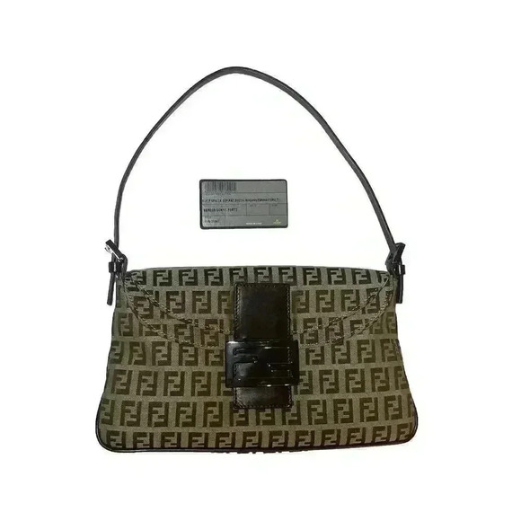 FENDI Zucchino Monogram Double Flap Baguette Shoulder Bag Brown FF Vintage Y2K - Picture 1 of 16
